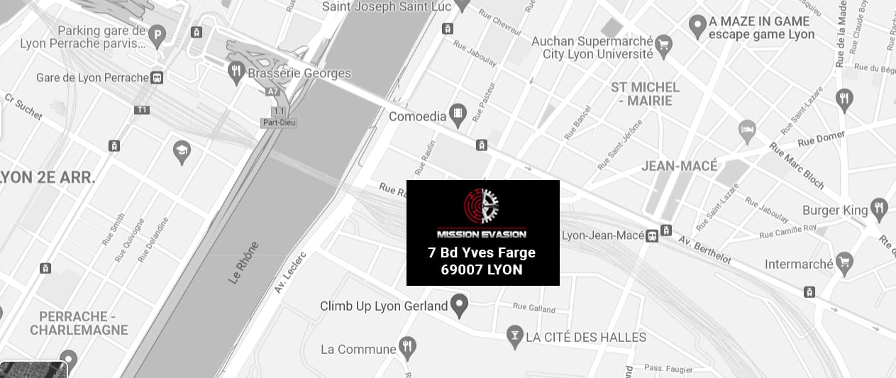 Carte géographique Lyon, ou trouver Mission Évasion, Escape Game à Lyon